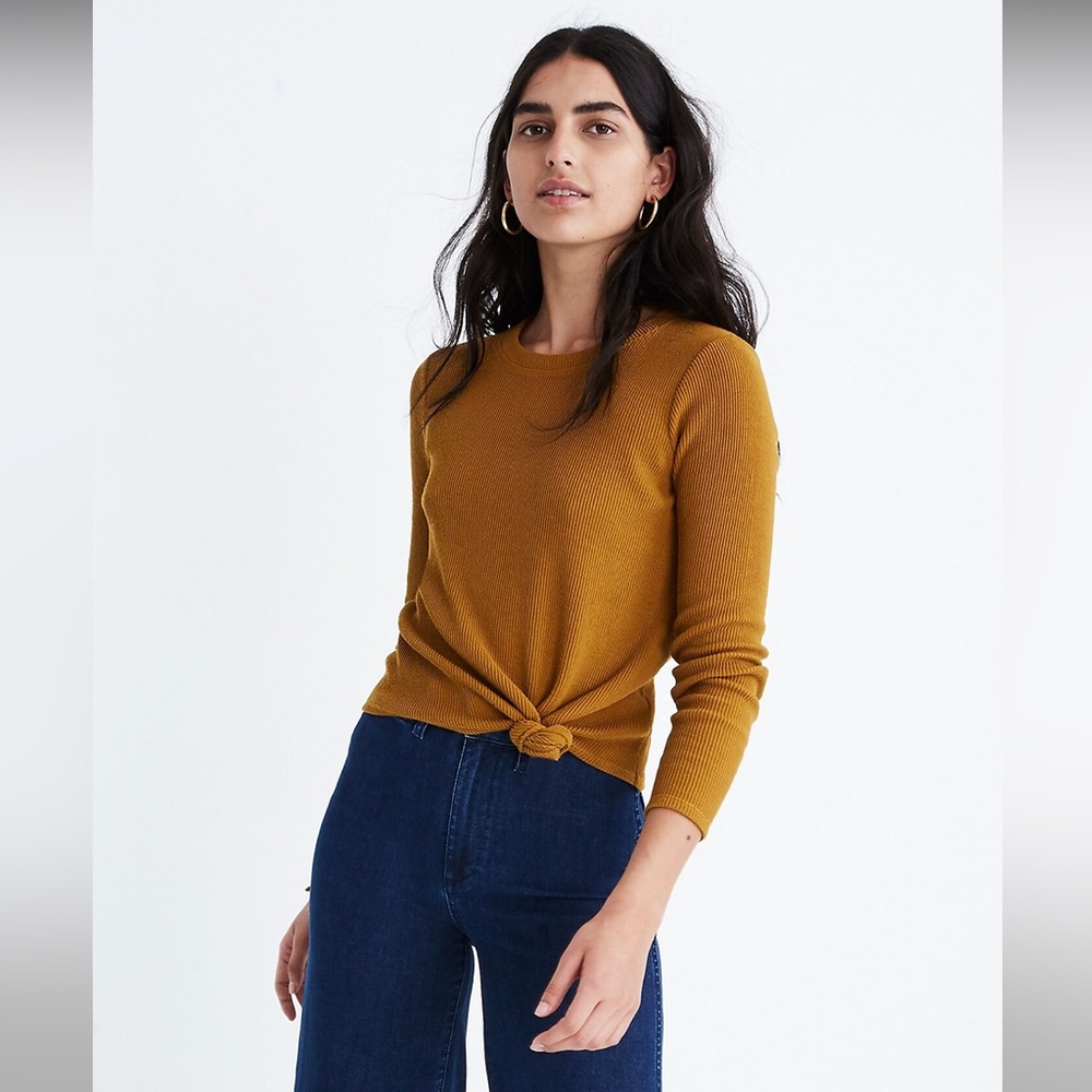 Madewell Texture & Thread Jacquard Knot-Front Top - Mustard Gold - Size M